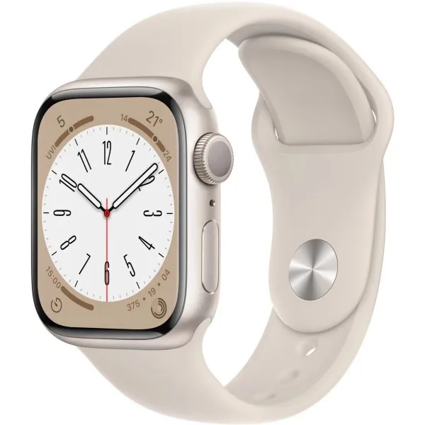  Apple Watch Series 8 GPS + Cellular 41mm Starlight Aluminum Case with Starlight Sport Band S/M (MNUX3)