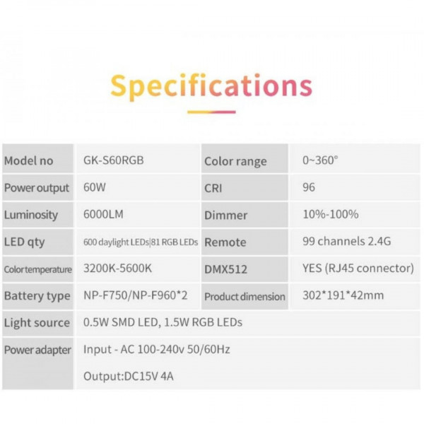  LED-панель Tolifo GK-S60RGB