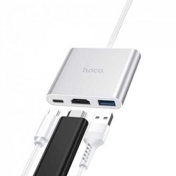  Type-C HUB Hoco HB14 Type-C to USB30+HDMI+PD Silver