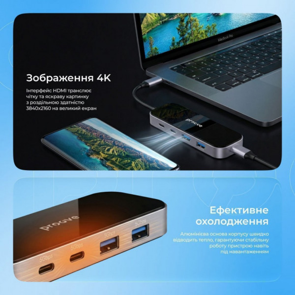  Type-C хаб Proove Shadow (2*USB30 + Type-C + PD100W + HDMI) Dark Gray (HBSW10221205)