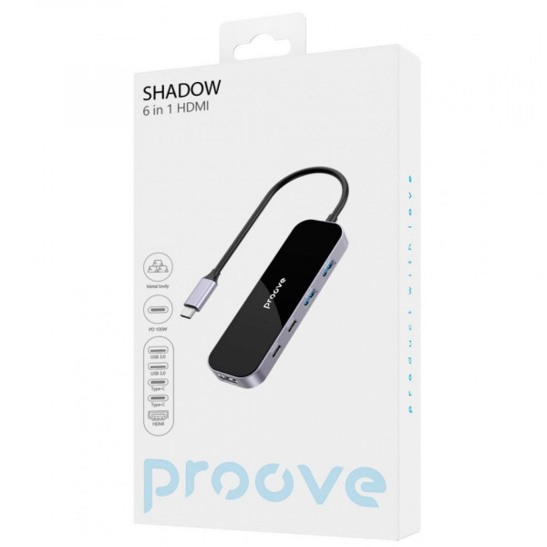  Type-C хаб Proove Shadow (2*USB30 + Type-C + PD100W + HDMI) Dark Gray (HBSW10221205)