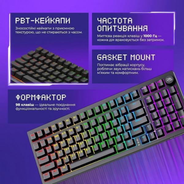  Бездротова клавіатура Proove Gaming Slicker Pro (Ukraine Layout) White/Purple (WKSLP0022417)
