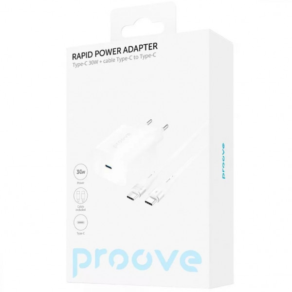  Мережевий зарядний пристрій Proove Rapid 30W USB-C + Кабель Type-C to Type-C White (WCRP30012202)