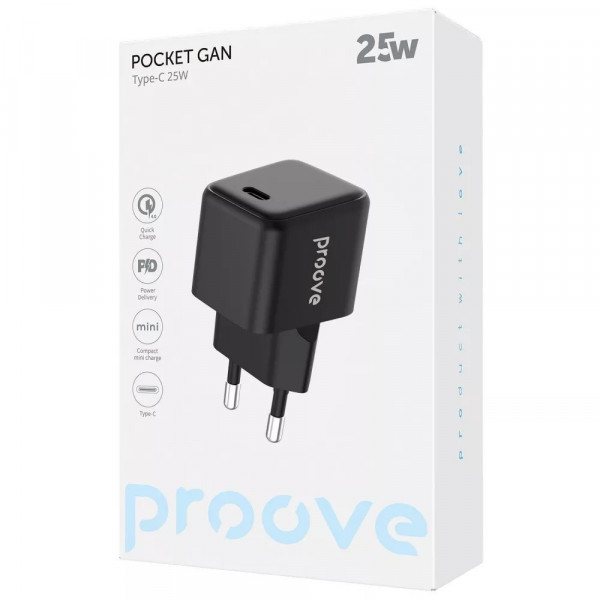  Мережевий зарядний пристрій Proove Pocket GaN 25W Type-C Black (WCPG25010201)