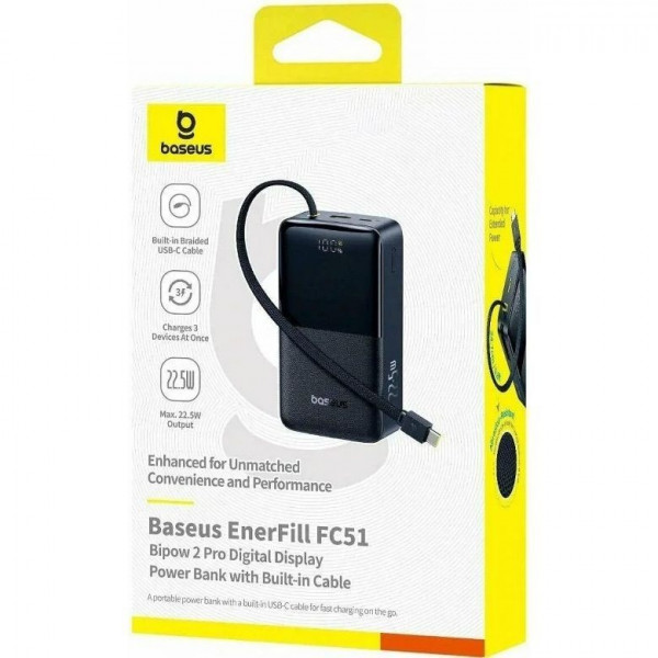 Зовнішній акумулятор Power Bank Baseus Bipow 2 Pro 30000mAh 225W Black (E0028100)