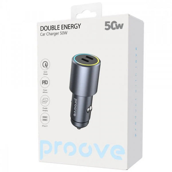  Автомобільний зарядний пристрій Proove Double Energy 50W 2Type-C Metal Gray (ACDE50022206)