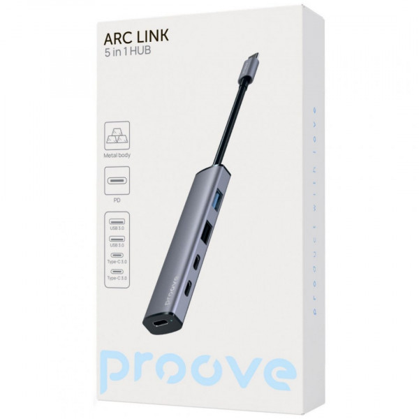  Type-C хаб Proove Arc Link 5 in 1 (2 USB 30 + 3 Type-C 30) Silver (HBAL00222024)