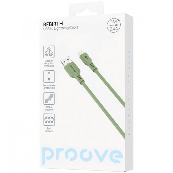  Кабель Proove Rebirth USB to Lightning 24A (1m) Green (CCRE12001111)