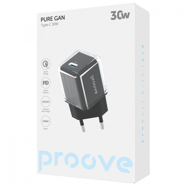  Мережевий зарядний пристрій Proove Pure GaN 30W Type-C Black (WCPU30012201)