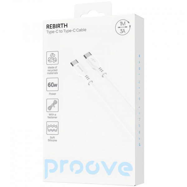  Кабель Proove Rebirth Type-C to Type-C 60W (1m) White (CCRE61002202)