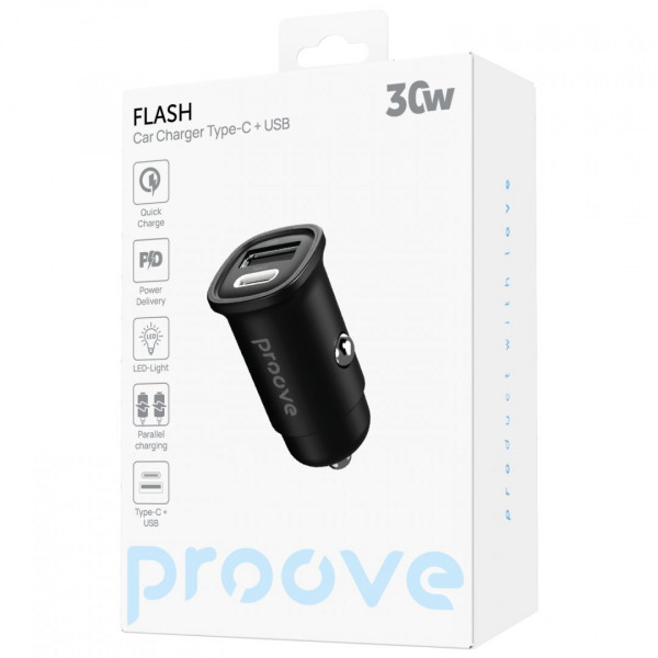  Автомобільний зарядний пристрій Proove Flash 30W Type-C+USB Black (CCFL30111201)