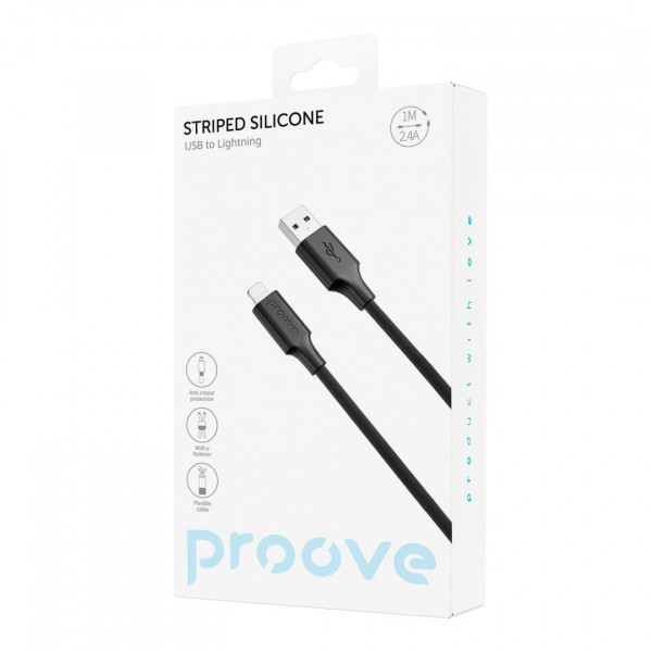  Кабель Proove Striped Silicone USB to Lightning (1m) Black (CCSS00001101)