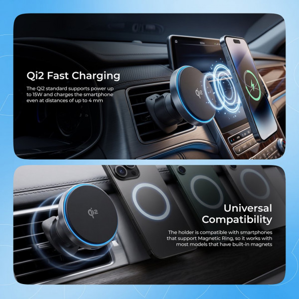  Автомобільний тримач з бездротовою зарядкою Proove Titanium Circle Qi2 15W Gray (WHTC15010003)