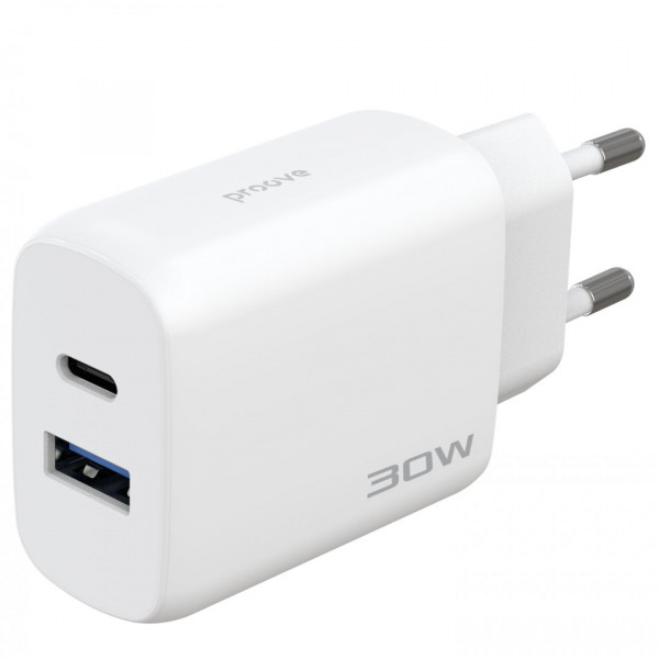  Мережевий зарядний пристрій Proove Silicone Power 2 30W (Type-C + USB) + кабель Type-C to Type-C (1m) White (WCSP23011002)