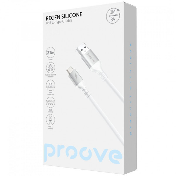  Кабель Proove ReGen Silicone USB to Type-C 3A (1m) White (CCRS27001202)