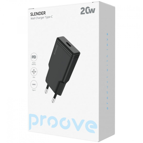  Мережевий зарядний пристрій Proove Slender 20W Type-C Black (WCSS20010001)