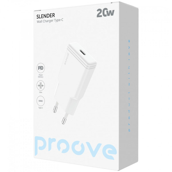  Мережевий зарядний пристрій Proove Slender 20W Type-C White (WCSS20010002)