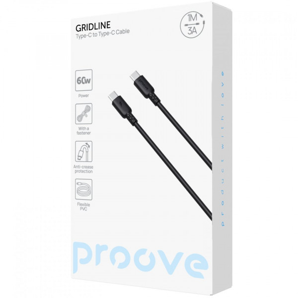  Кабель Proove GridLine Type-C to Type-C 60W (1m) Black (CCGL60002201)