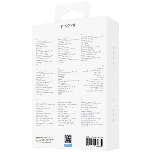  Мережевий зарядний пристрій Proove Slender 30W Type-C+USB White (WCSL30110002)