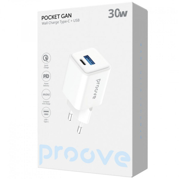  Мережевий зарядний пристрій Proove Pocket GaN 30W Type-C+USB White (WCPG30110002)