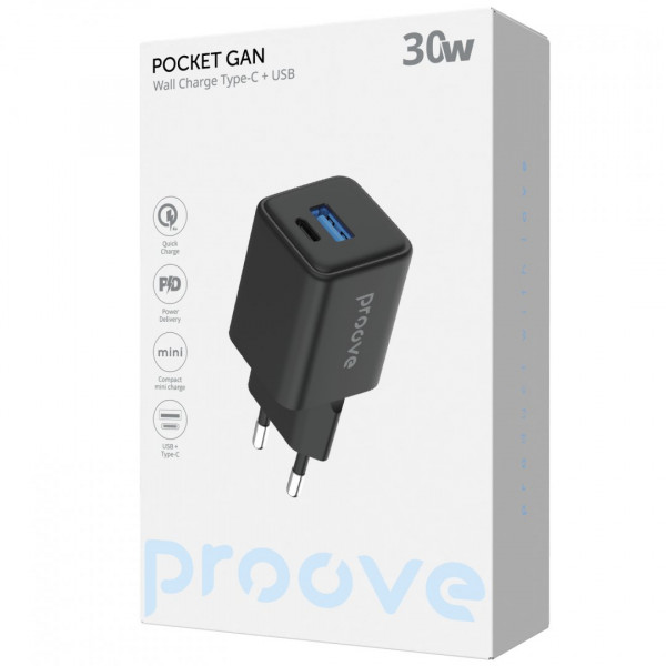  Мережевий зарядний пристрій Proove Pocket GaN 30W Type-C+USB Black (WCPG30110001)