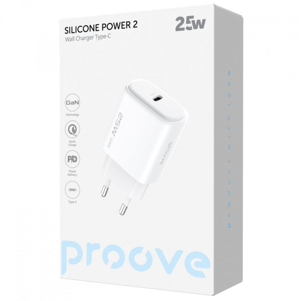  Мережевий зарядний пристрій Proove Silicone Power 2 25W Type-C White (WCSP25010002)