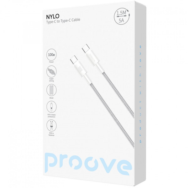  Кабель Proove Nylo Type-C to Type-C 100W (15m) White (CCPN11002202)