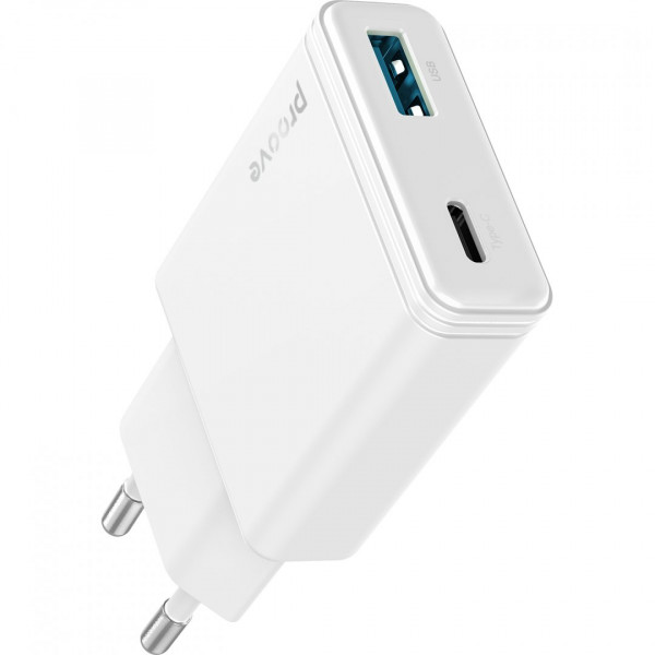  Мережевий зарядний пристрій Proove Slender 45W Type-C+USB White (WCSL45110002)