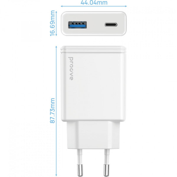  Мережевий зарядний пристрій Proove Slender 45W Type-C+USB White (WCSL45110002)