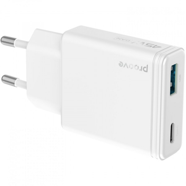  Мережевий зарядний пристрій Proove Slender 45W Type-C+USB White (WCSL45110002)