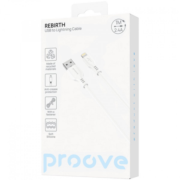  Кабель Proove Rebirth USB to Lightning 24A (1m) White (CCRE12001102)