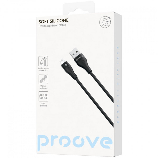  Кабель Proove Soft Silicone USB to Lightning 24A (2m) Black (CCSO20001121)