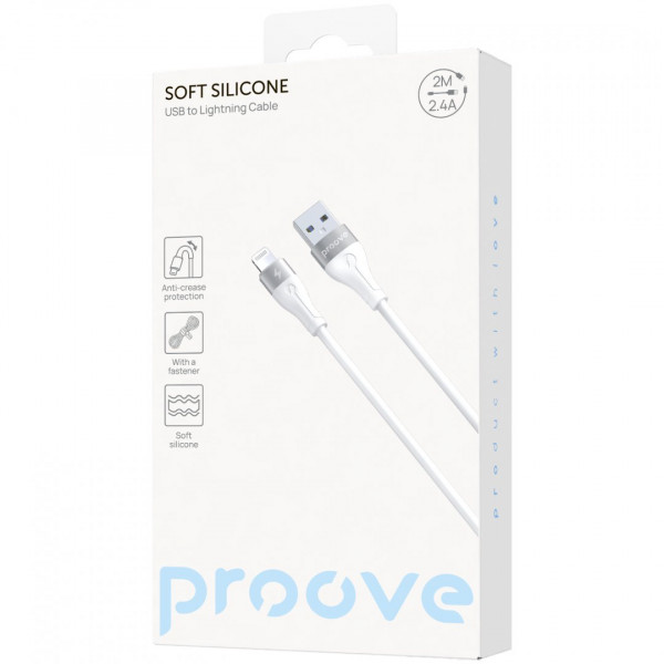  Кабель Proove Soft Silicone USB to Lightning 24A (2m) White (CCSO20001122)