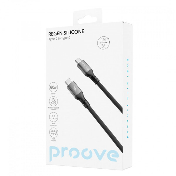  Кабель Proove ReGen Silicone Type-C to Type-C 60W (1m) Black (CCRS60002201)