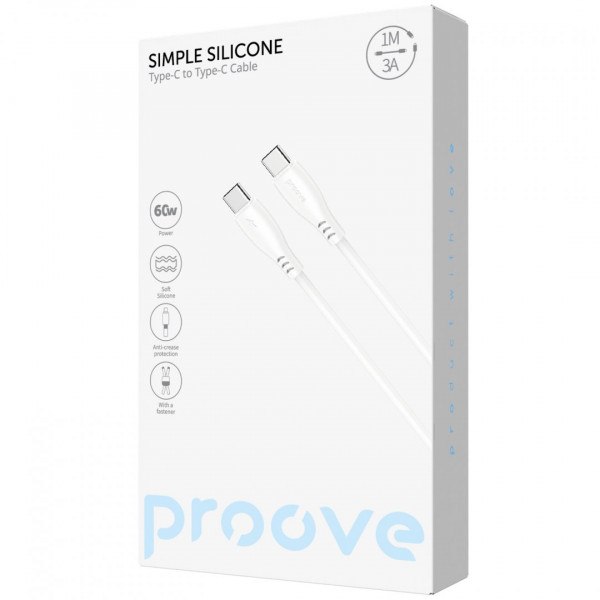  Кабель Proove Simple Silicone Type-C to Type-C 60W (1m) White (CCSI60002202)