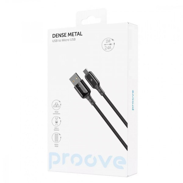  Кабель Proove Dense Metal Micro USB 24A (1m) Black (CCDM20001301)