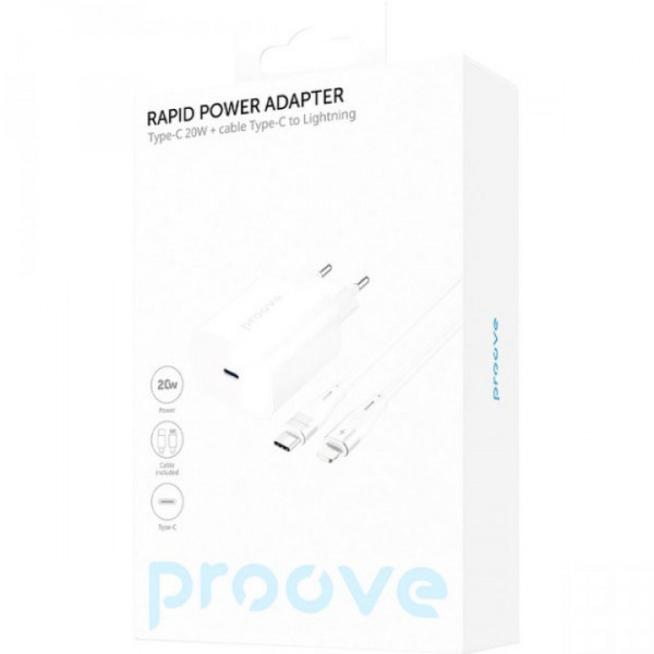  Мережевий зарядний пристрій Proove Rapid 20W USB-C + кабель USB-C to Lightning (WCRP20012102)