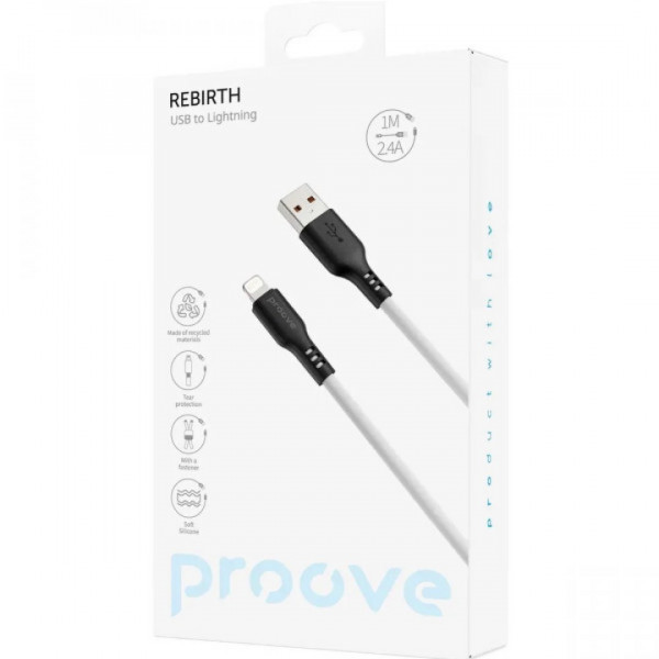  Кабель Proove Rebirth USB to Lightning 24A (1m) White/Black (CCRE60001102)