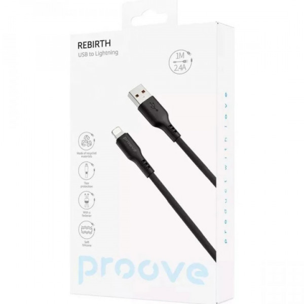  Кабель Proove Rebirth USB to Lightning 24A (1m) Black (CCRE60001101)