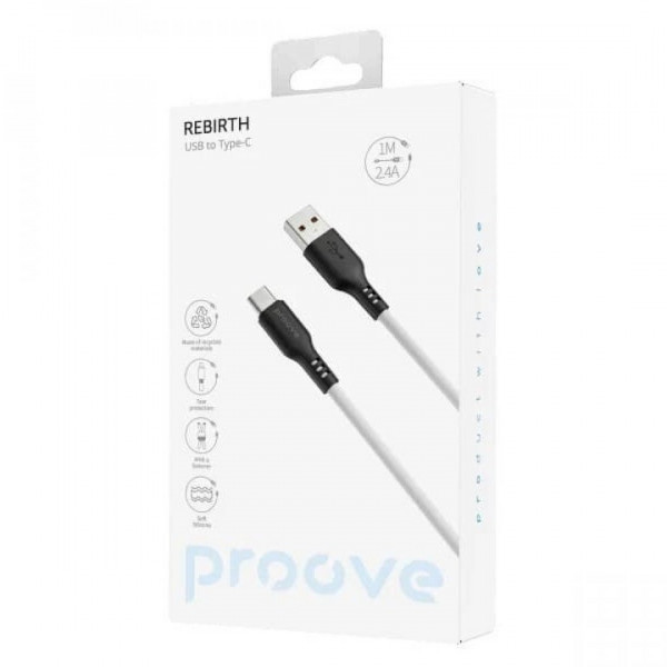  Кабель Proove Rebirth USB to Type-C 24A (1m) Black/White (CCRE60001202)