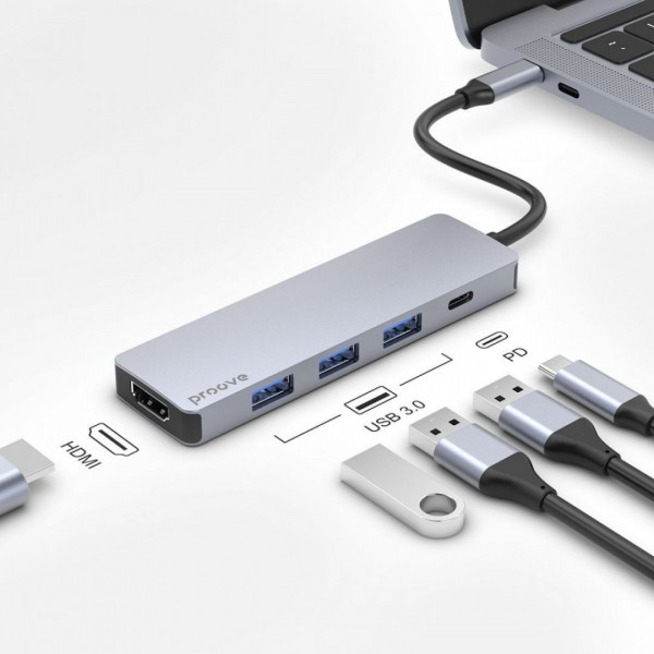  Type-C хаб Proove Iron Link 5 in 1 (3*USB30 + Type C + HDMI) Silver (HBIL00010604)