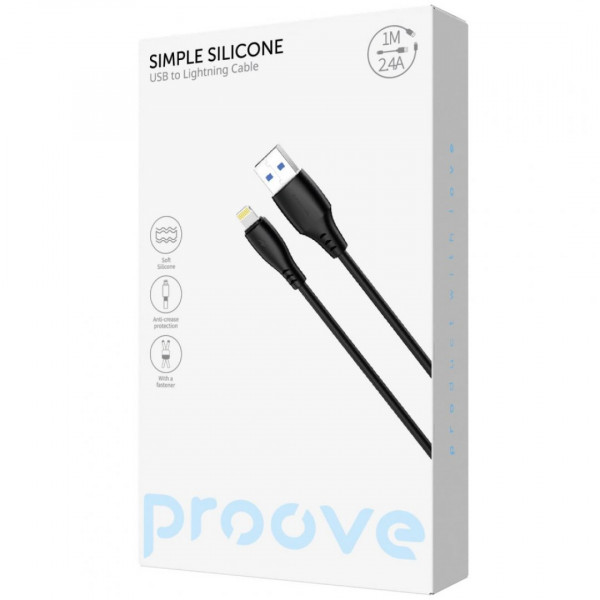  Кабель Proove Simple Silicone USB to Lightning 24A (1m) Black (CCSS12001101)