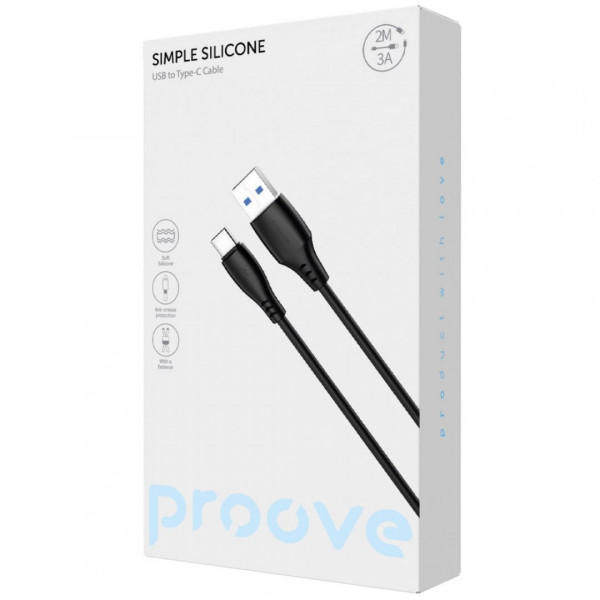  Кабель Proove Simple Silicone USB to Type-C 3A (2m) Black (CCSS15001221)