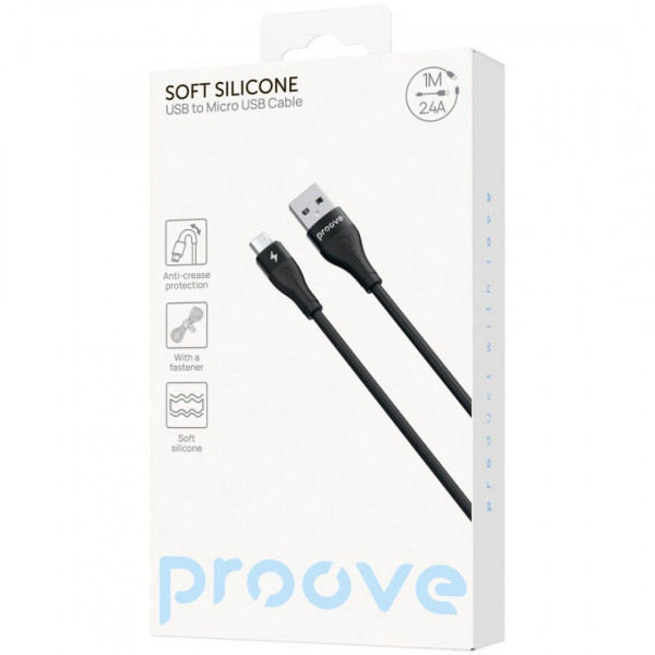  Кабель Proove Soft Silicone USB to Micro USB 24A (1m) Black (CCSO20001301)