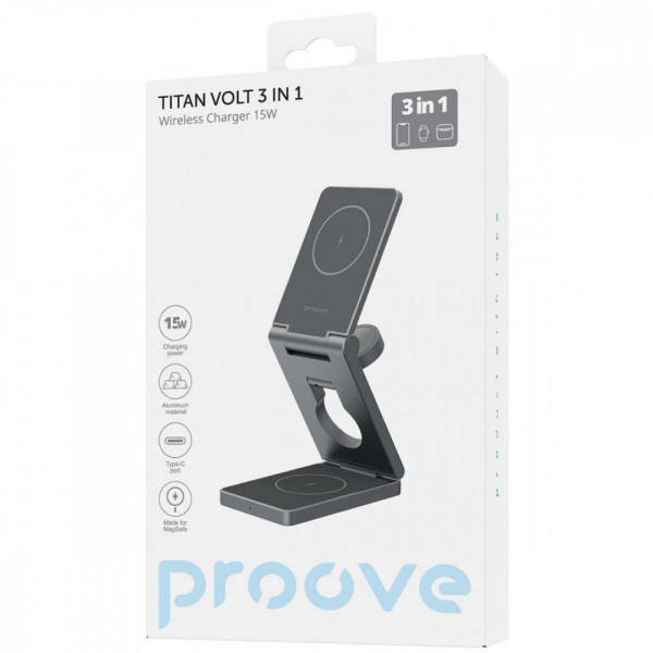  Бездротовий зарядний пристрій Proove Titan Volt 3 in 1 Gray (WSTV15000003)