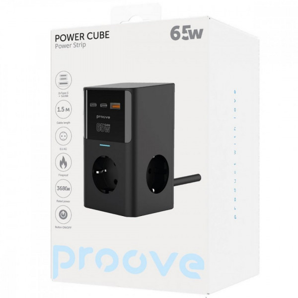  Сетевой фильтр Proove Power Cube 65W (3xAC + 2xType-C + 1xUSB) 15m Black (PSPC36801201)