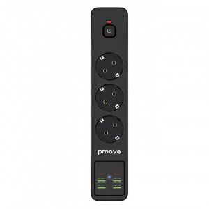  Мережевий фільтр Proove Power Strip P-03 (3 розетки + 4 USB + 2 Type-C) 2М Black (PSP342420001)