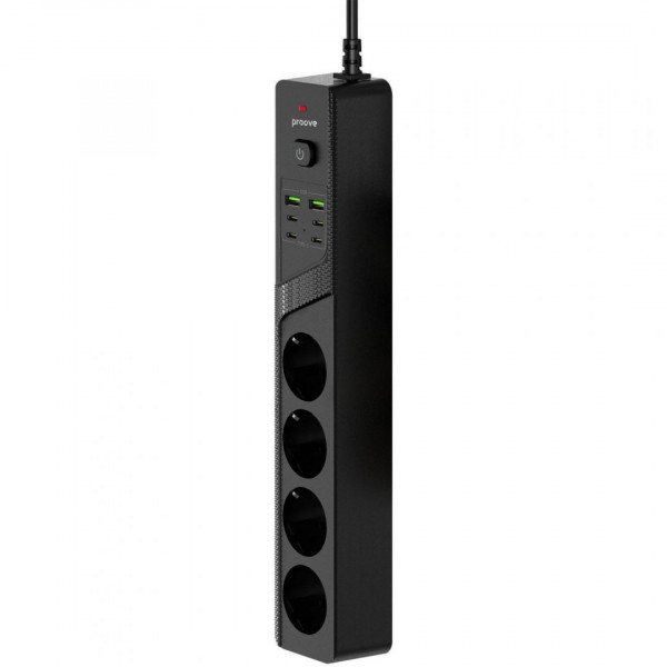  Мережевий фільтр Proove Power Strip P-04C (4 розетки + 2 USB + 4 Type-C) 3М Black (PSPS25002431)