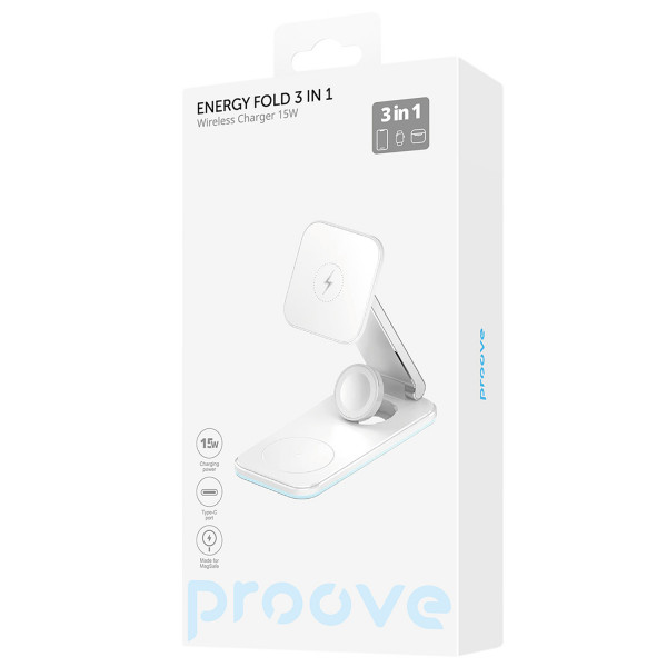  Бездротовий зарядний пристрій Proove Energy Fold 3 in 1 White (WSEF15010002)