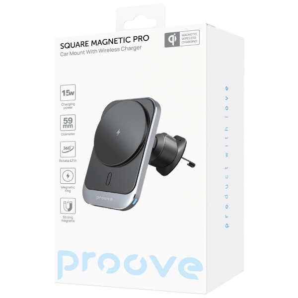  Автотримач із бездротовою зарядкою Proove Square Magnetic Pro 15W Gray (WHSP15010004)